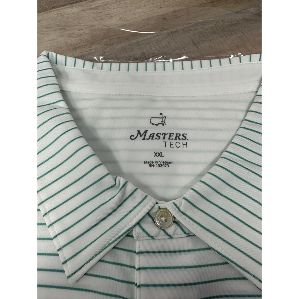 Masters Tech Polo Golf Shirt Men's XXL Green White Striped Short Sleeve - NWT - Picture 3 of 6